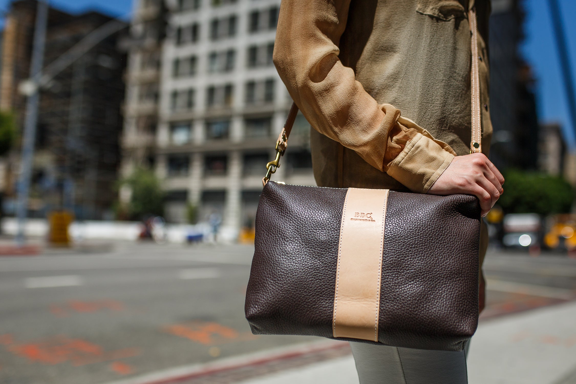 Cross Body Leather Bag with Logo Band