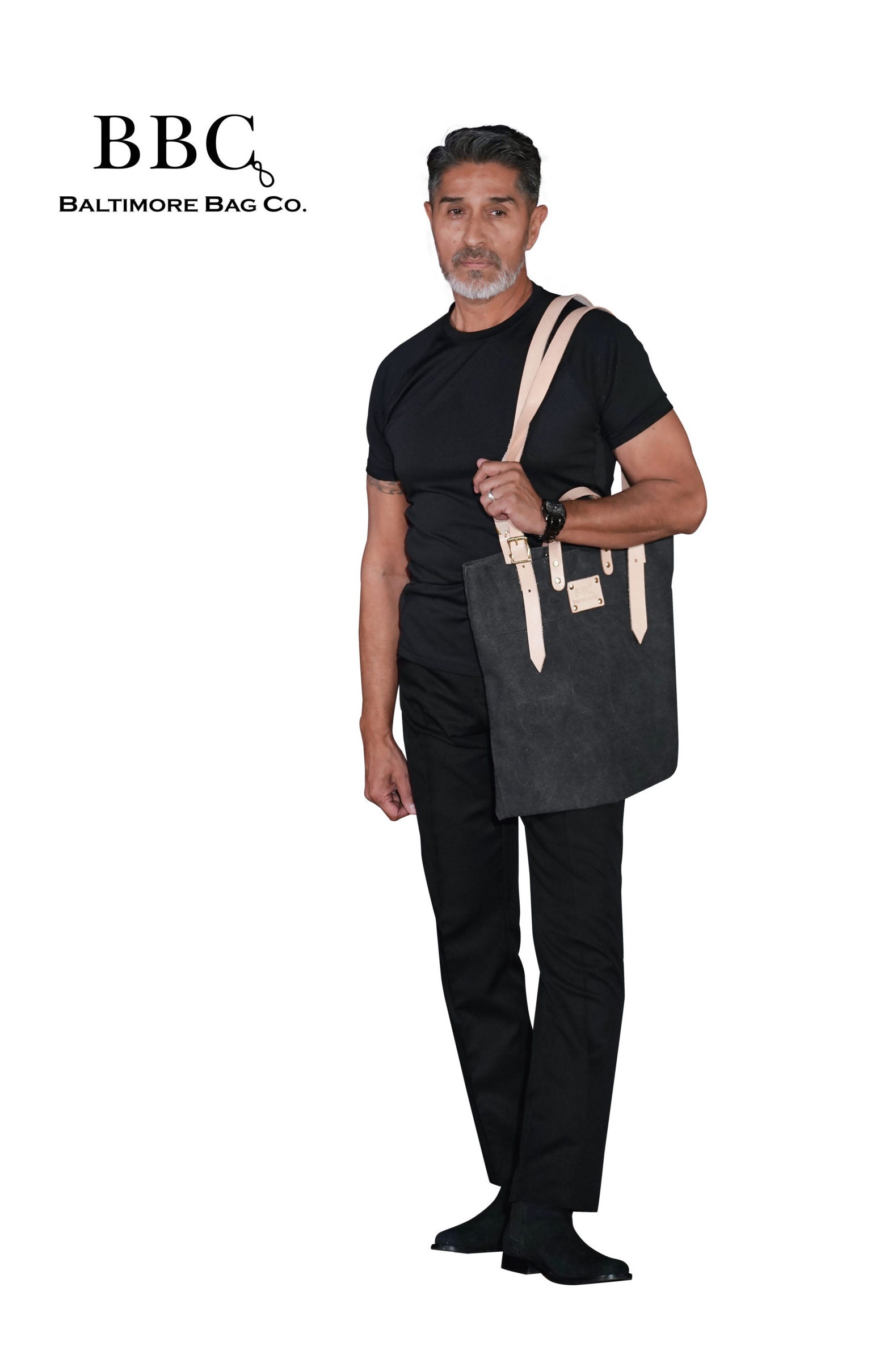 Canvas Tote with Organic Leather Handle and Adjustable Straps and Buckles