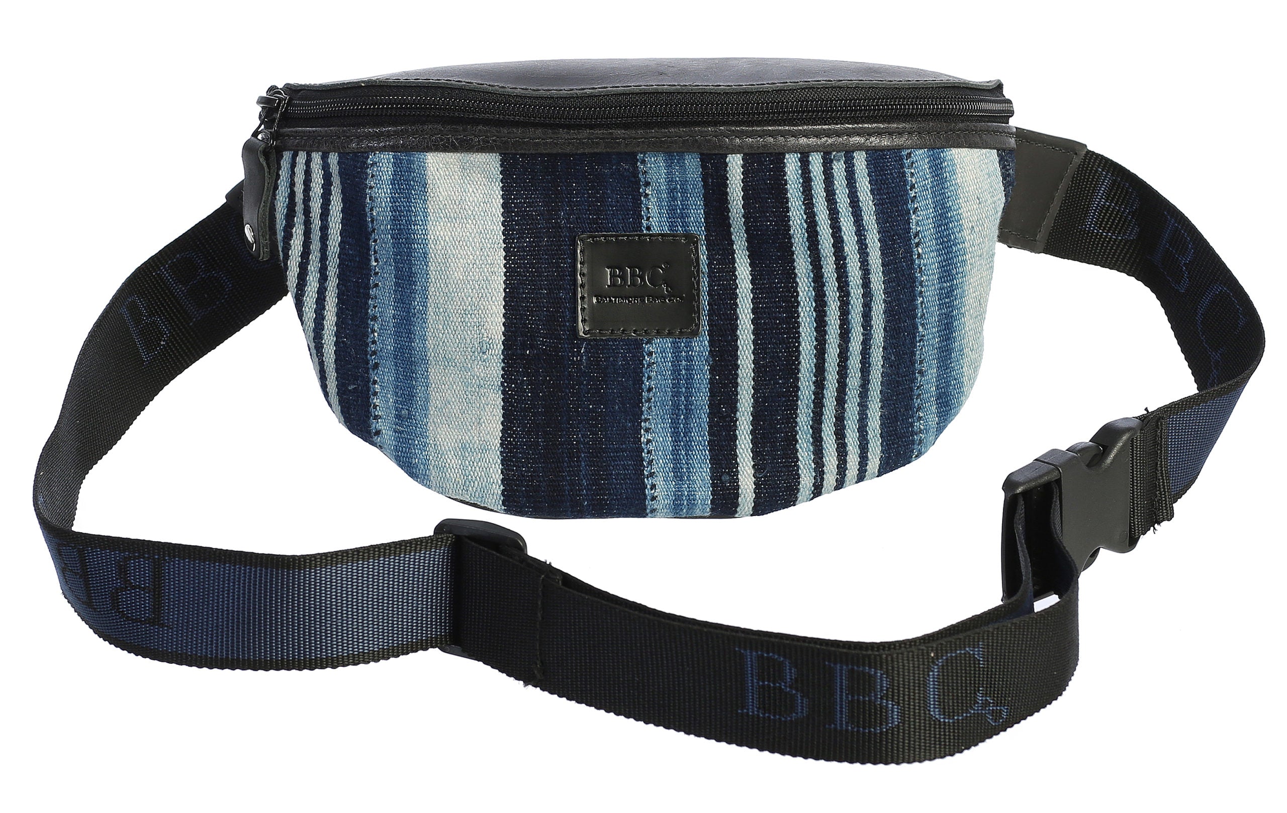 Vintage Blue Mudcloth & Genuine Leather Fannypack & Crossbody Bag Each Unique