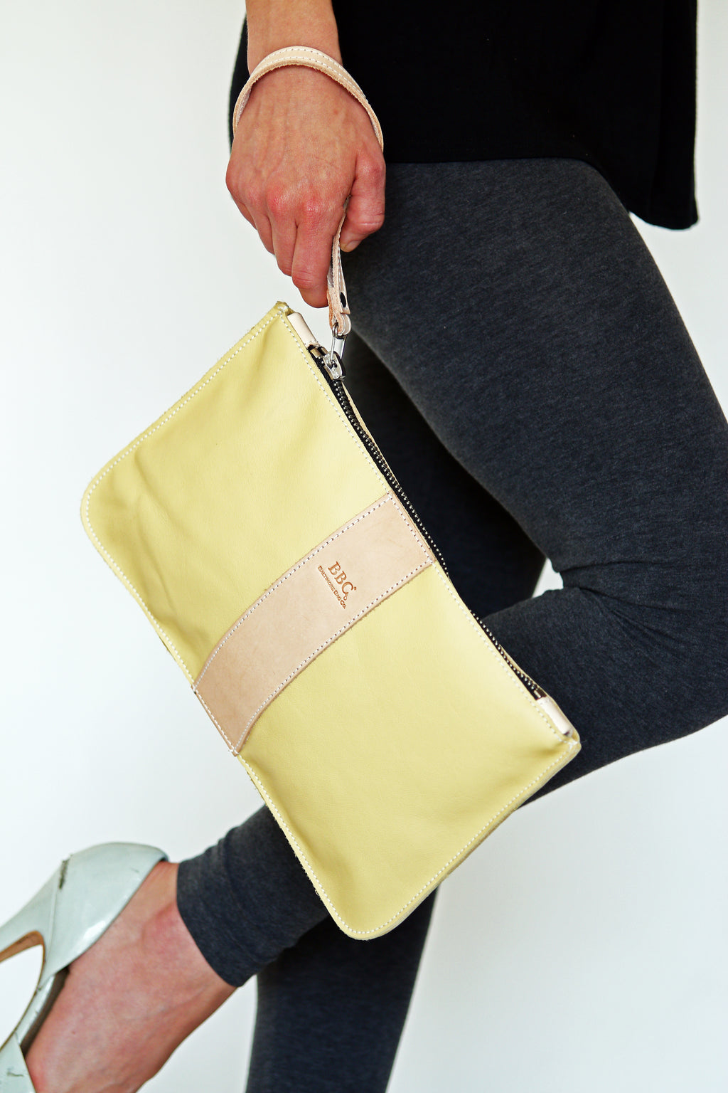Leather Clutch with Wide Leather Veg Band or Money Bag