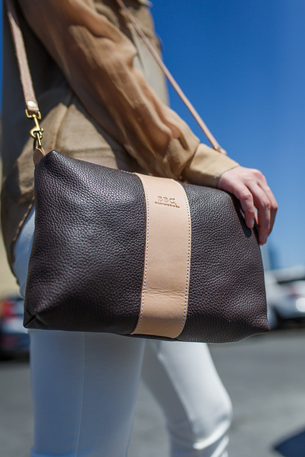 Cross Body Leather Bag with Logo Band