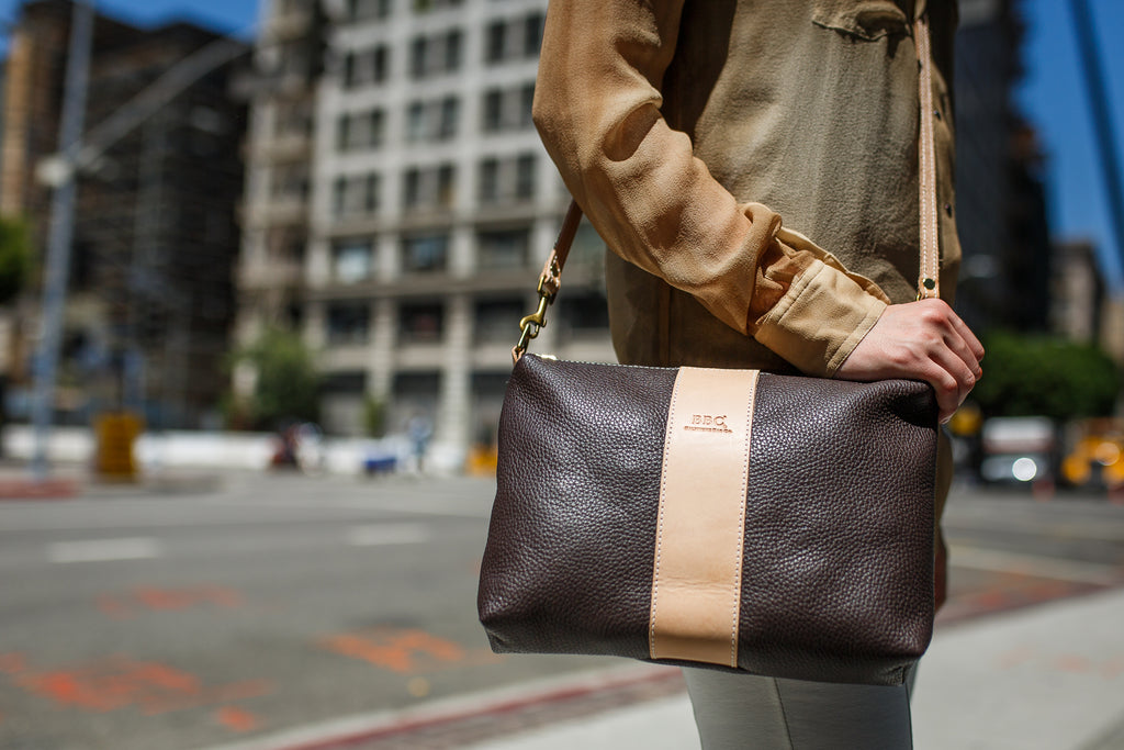 Cross Body Leather Bag with Logo Band