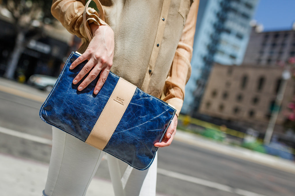 Leather Clutch with Wide Leather Veg Band or Money Bag