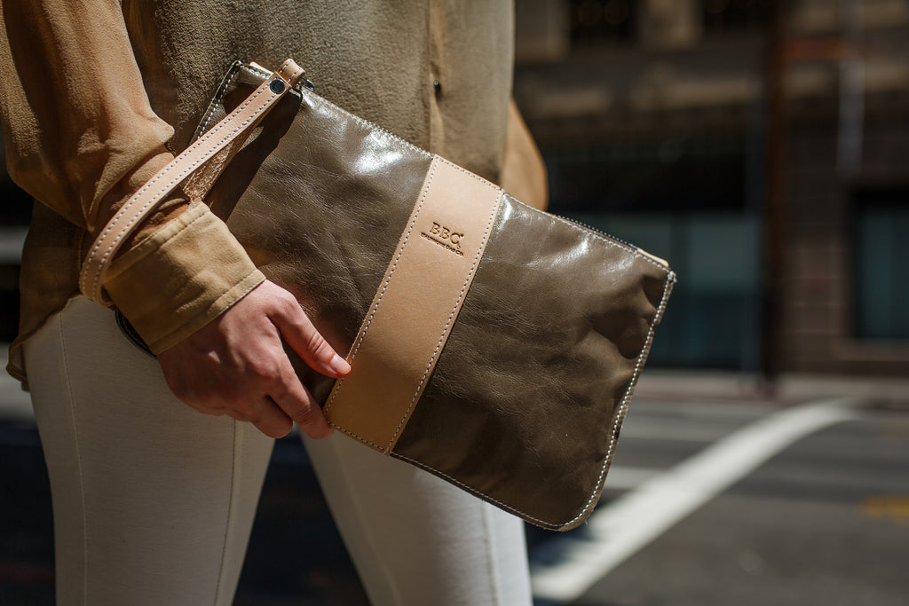 Leather Clutch with Wide Leather Veg Band or Money Bag