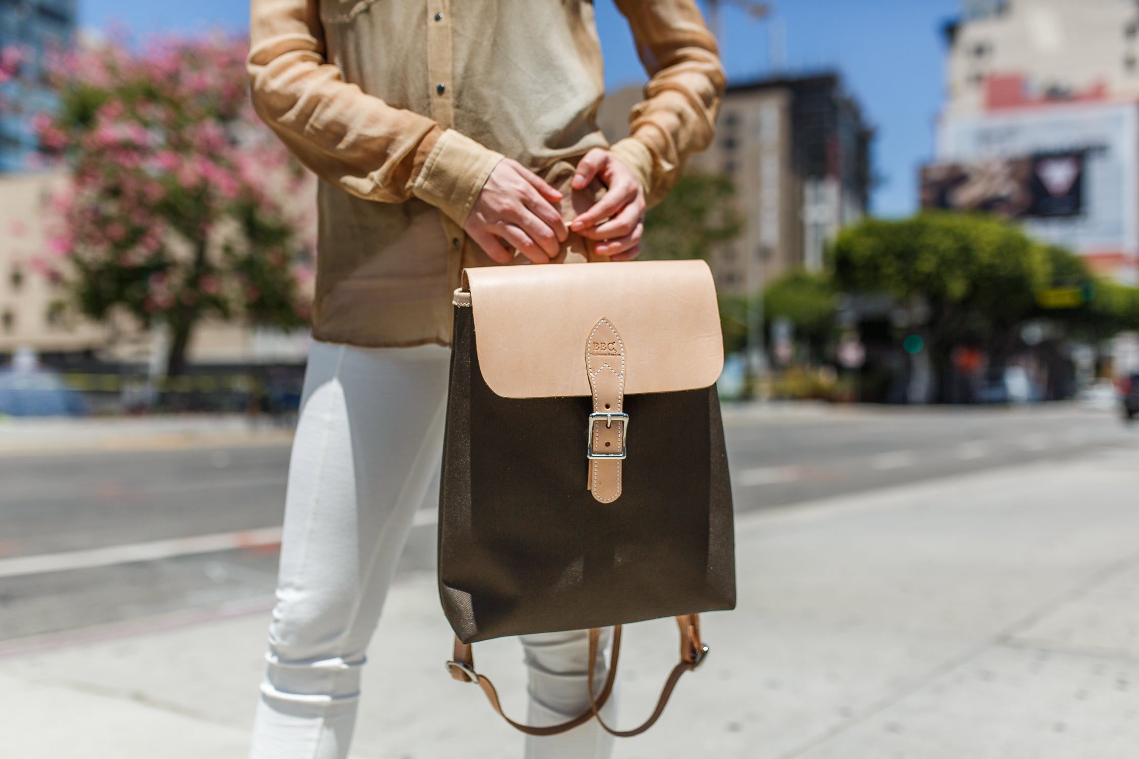 Leather and Canvas Backpack