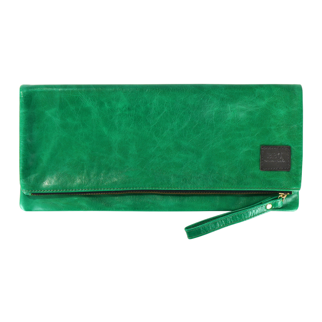 California Fold Over Clutch Bag. Soft Full Grain Genuine Leather