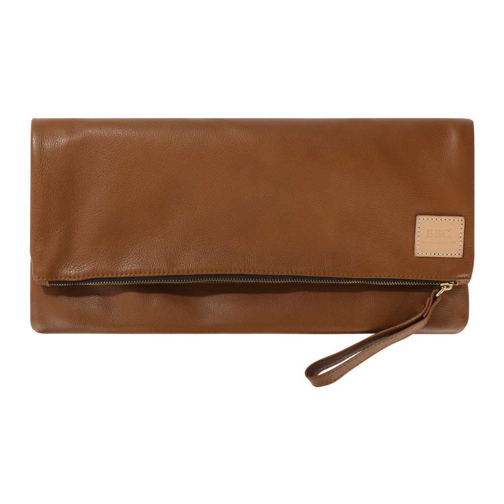 California Fold Over Clutch Bag. Soft Full Grain Genuine Leather