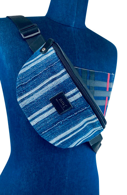 Vintage Mudcloth and Leather Unisex Crossbody Bag.