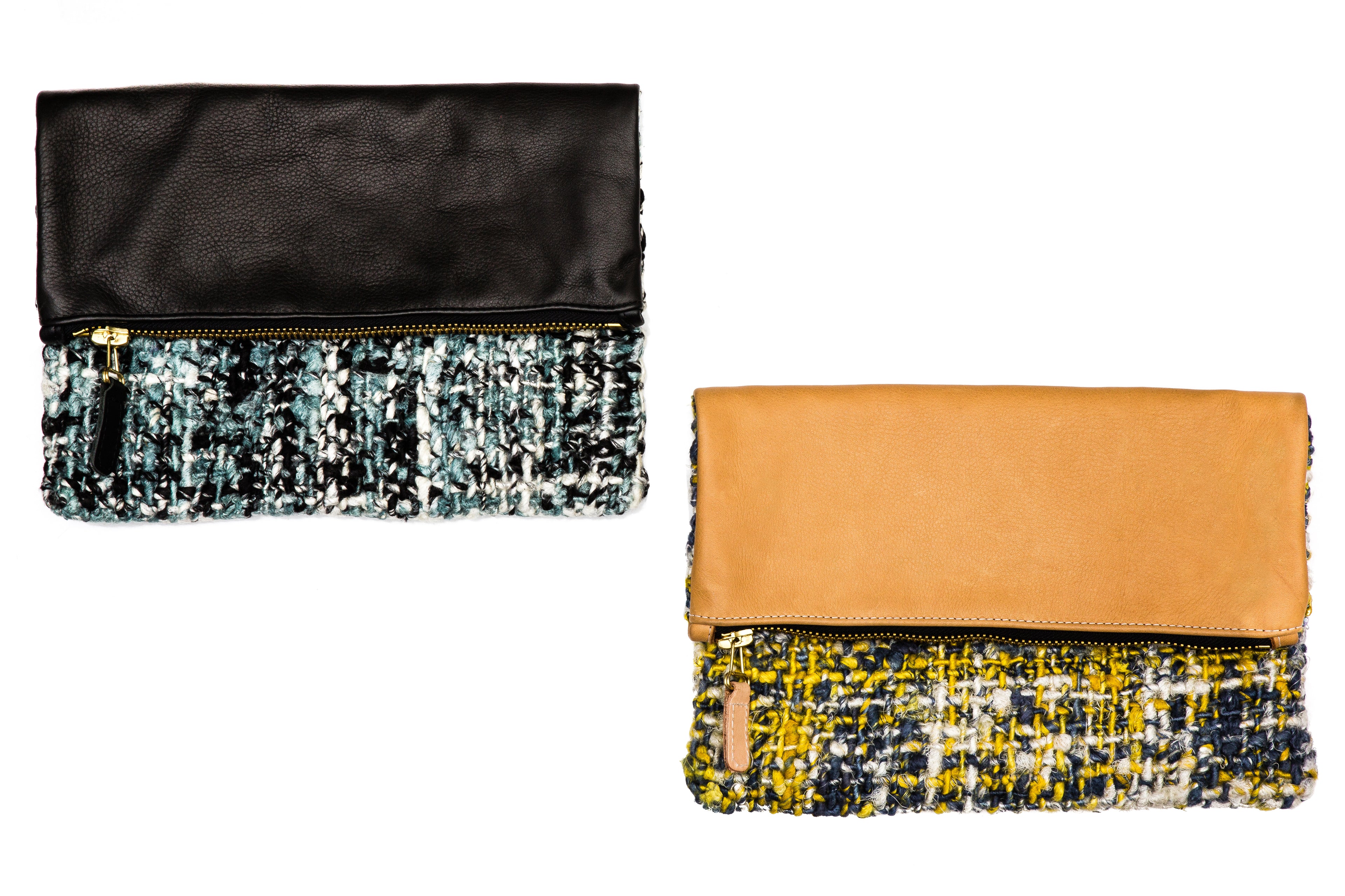 Fold Over Clutch w Hand Woven Yarn