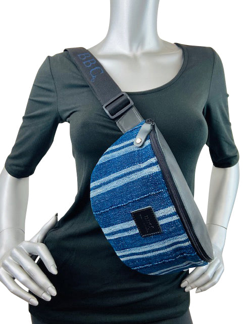 Vintage Mudcloth and Leather Unisex Crossbody Bag.