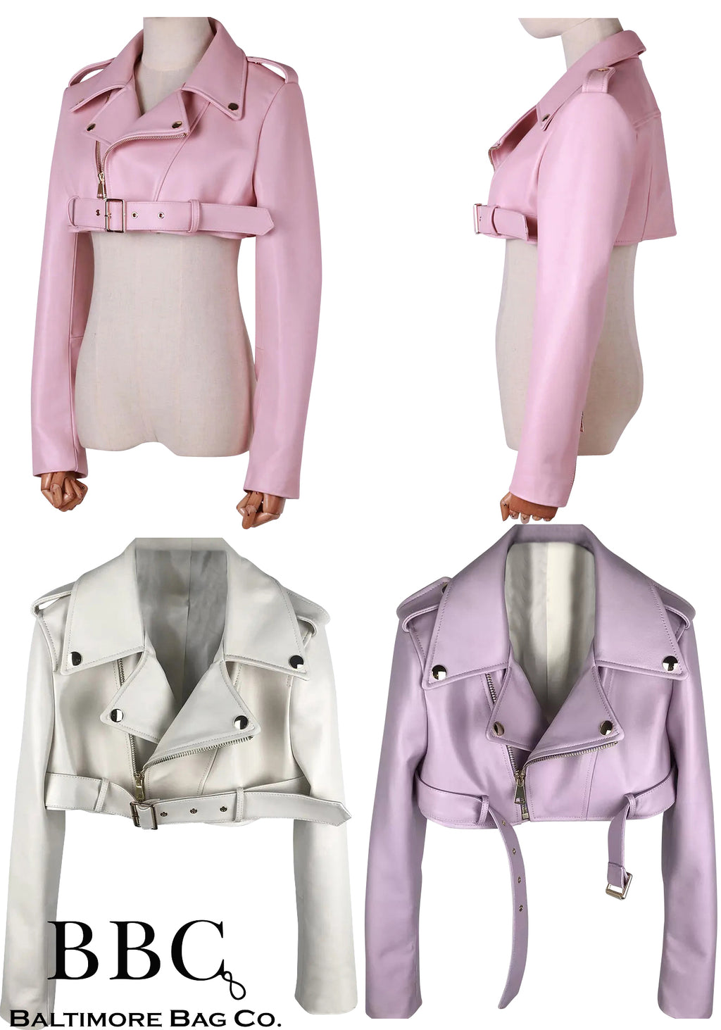 Genuine Lambskin Crop Biker Jacket w Detailed Zipper Sleeves and Front