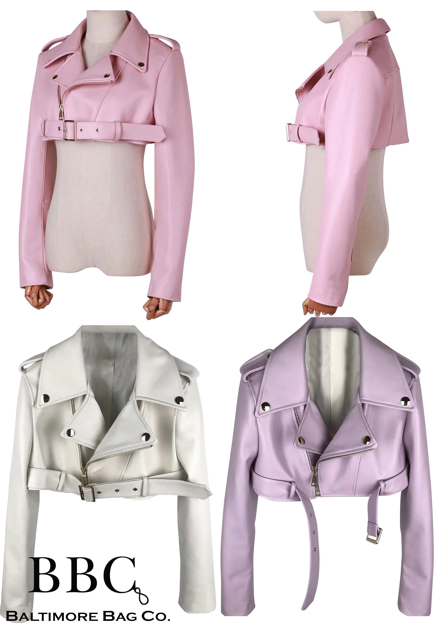 Genuine Lambskin Crop Biker Jacket w Detailed Zipper Sleeves and Front
