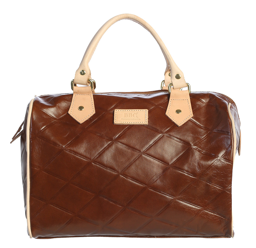 BBC Brown Diamond Pattern Speedy Tote Handbag