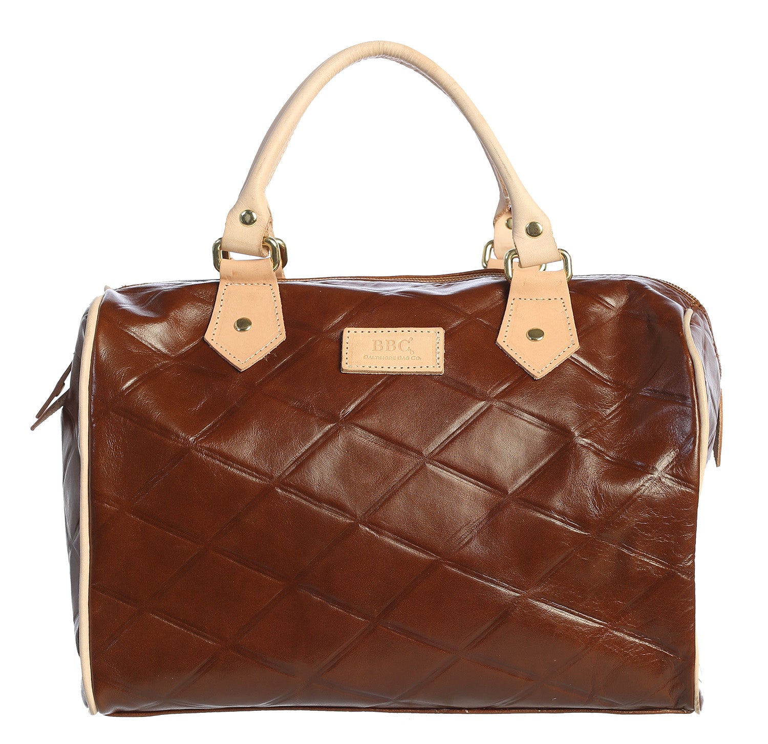 BBC Brown Diamond Pattern Speedy Tote Handbag