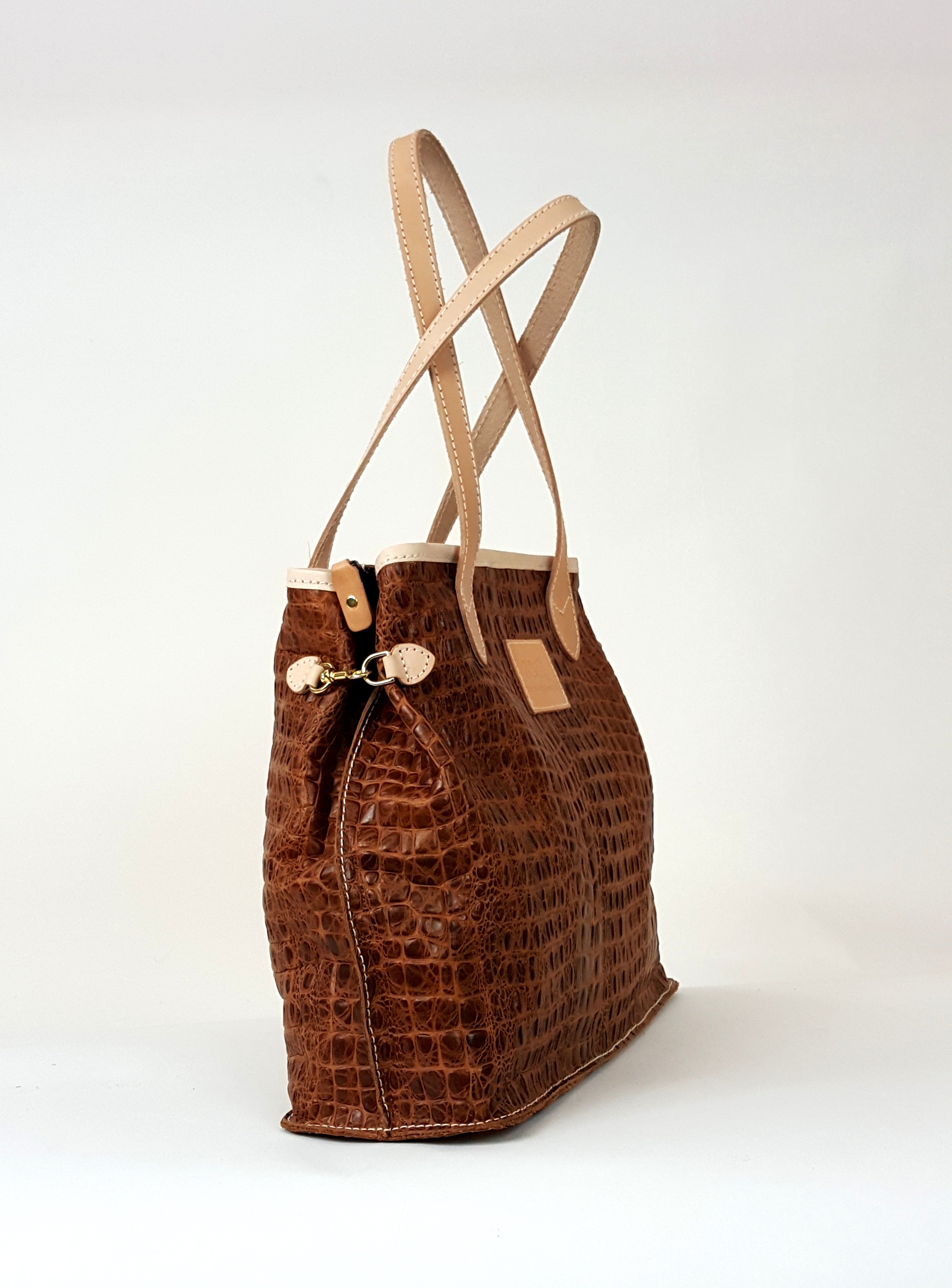 Cosmo Exotic Croc Genuine Full Grain Leather Tote Bag. Hook Sides Tote Bag
