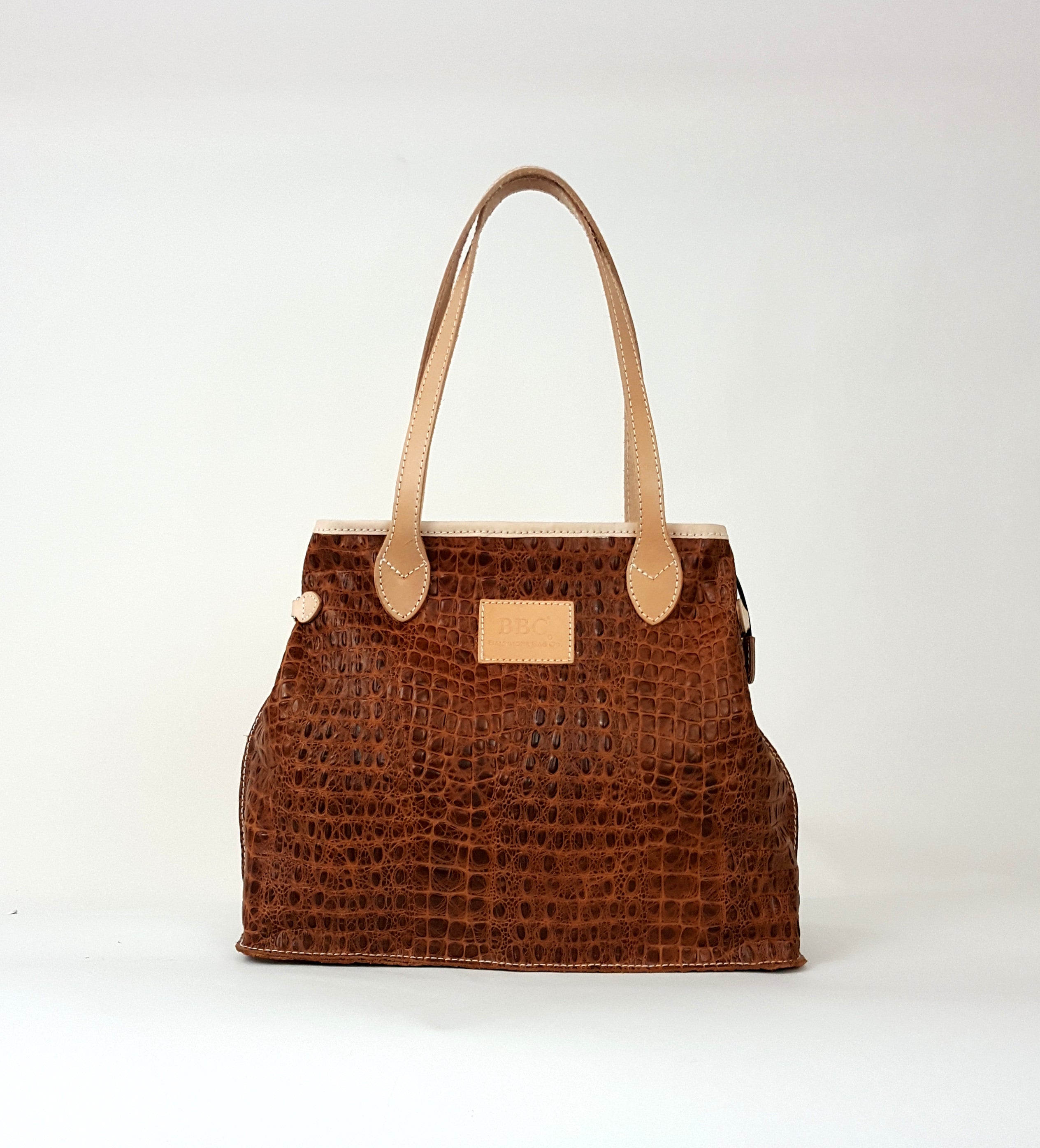 Cosmo Exotic Croc Genuine Full Grain Leather Tote Bag. Hook Sides Tote Bag