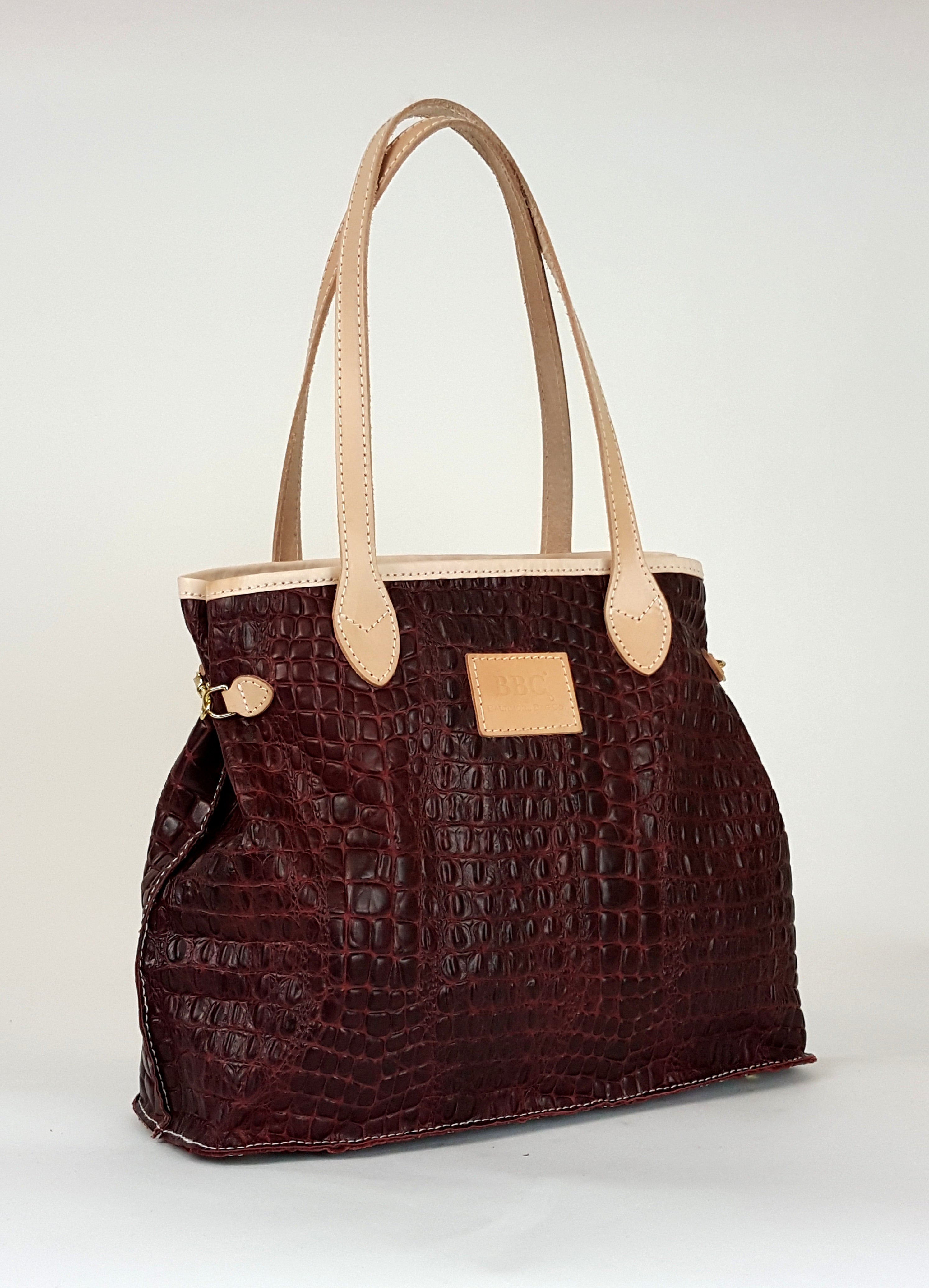 Cosmo Exotic Croc Genuine Full Grain Leather Tote Bag. Hook Sides Tote Bag