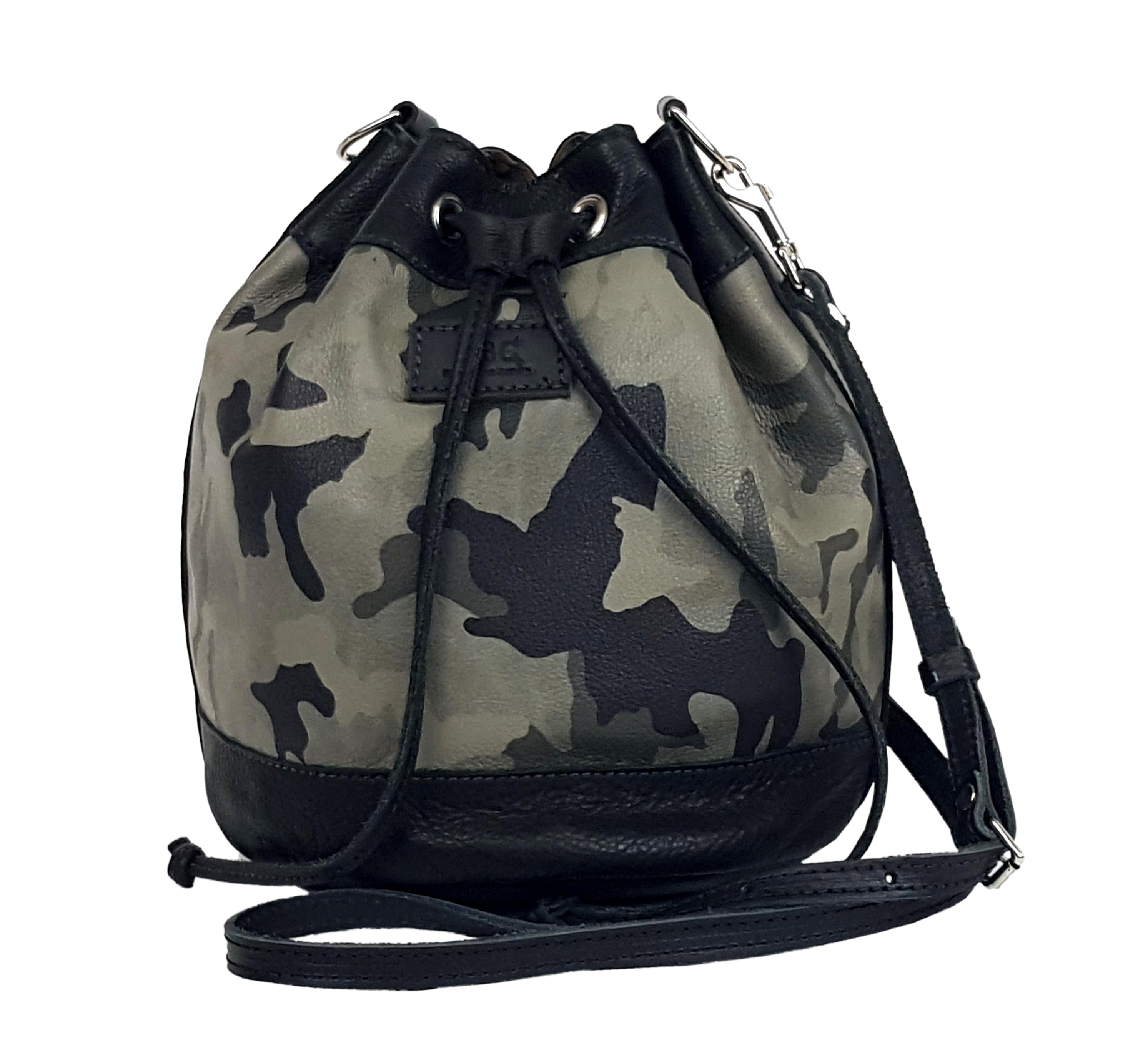Camo Leather Bucket Bag