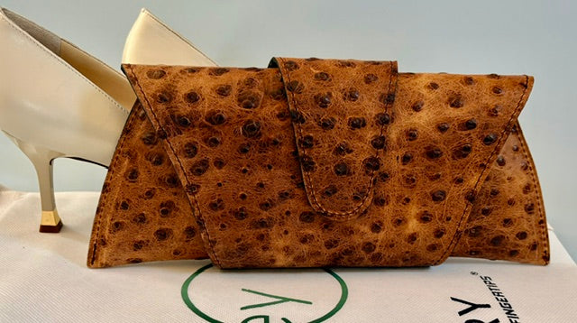JereyO. Ostrich Print Wrap Clutch Bag