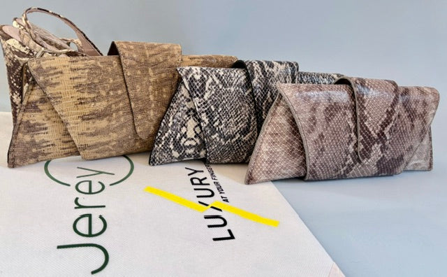 JereyO. Unique Snake Print Wrap Clutch Bag
