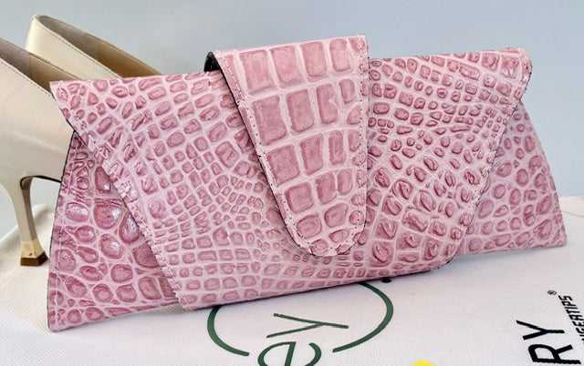 JereyO. Limited Edition Wrap Croc-Print Pink Clutch Bag