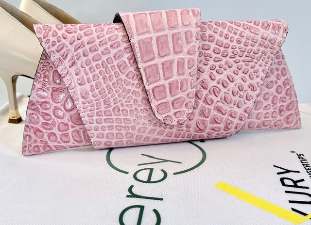 JereyO. Limited Edition Wrap Croc-Print Pink Clutch Bag