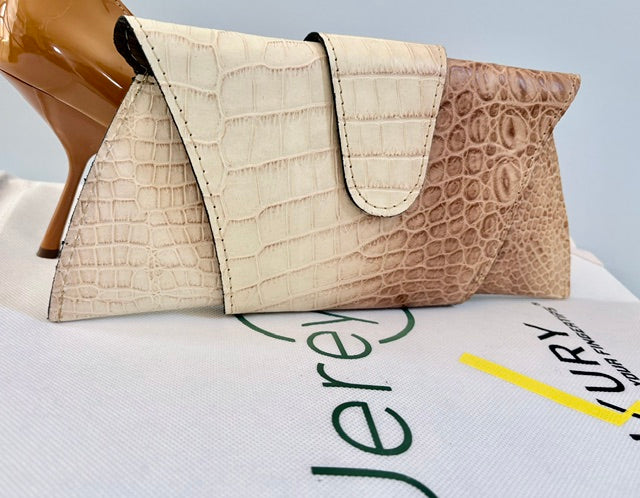 JereyO. Two-Tone Limited Edition Croc-Print Wrap Clutch Bag