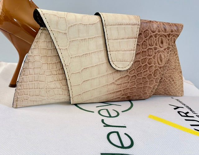 JereyO. Two-Tone Limited Edition Croc-Print Wrap Clutch Bag