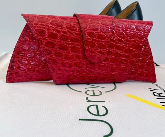 JereyO. Croc Print Wrap Clutch Bag
