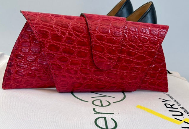 JereyO. Croc Print Wrap Clutch Bag