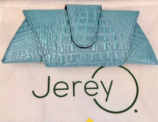 JereyO. Blue Limited Edition Croc-Print Wrap Clutch Bag