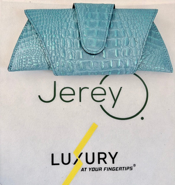 JereyO. Blue Limited Edition Croc-Print Wrap Clutch Bag