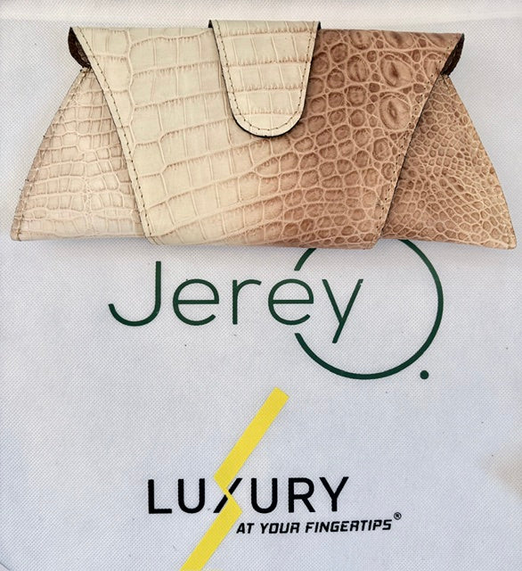JereyO. Two-Tone Limited Edition Croc-Print Wrap Clutch Bag