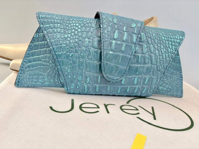 JereyO. Blue Limited Edition Croc-Print Wrap Clutch Bag