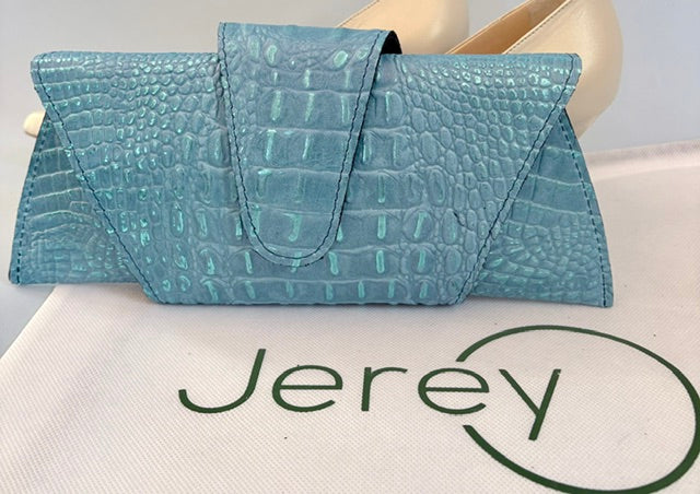 JereyO. Blue Limited Edition Croc-Print Wrap Clutch Bag