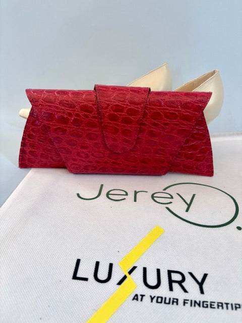 JereyO. Croc Print Wrap Clutch Bag