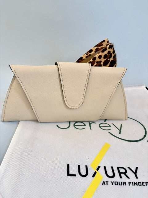 JereyO. Beige Wrap Clutch Bag