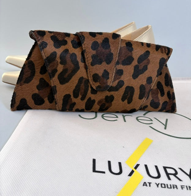 JereyO. Cheetah Print Leather Wrap Clutch Bag