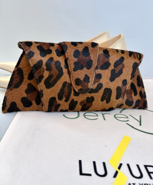 JereyO. Cheetah Print Leather Wrap Clutch Bag