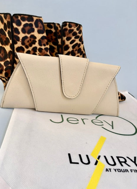 JereyO. Beige Wrap Clutch Bag