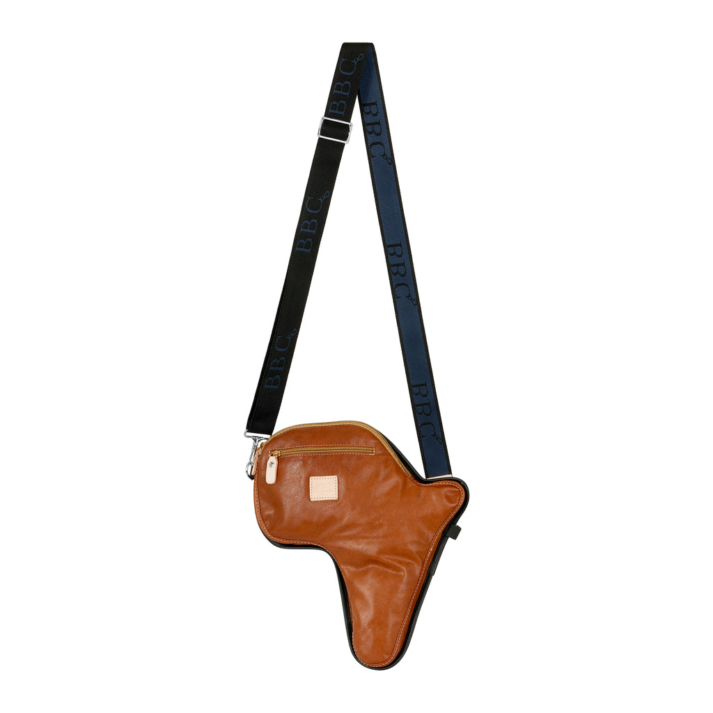 Africa Map Crossbody Bag in Tan Leather