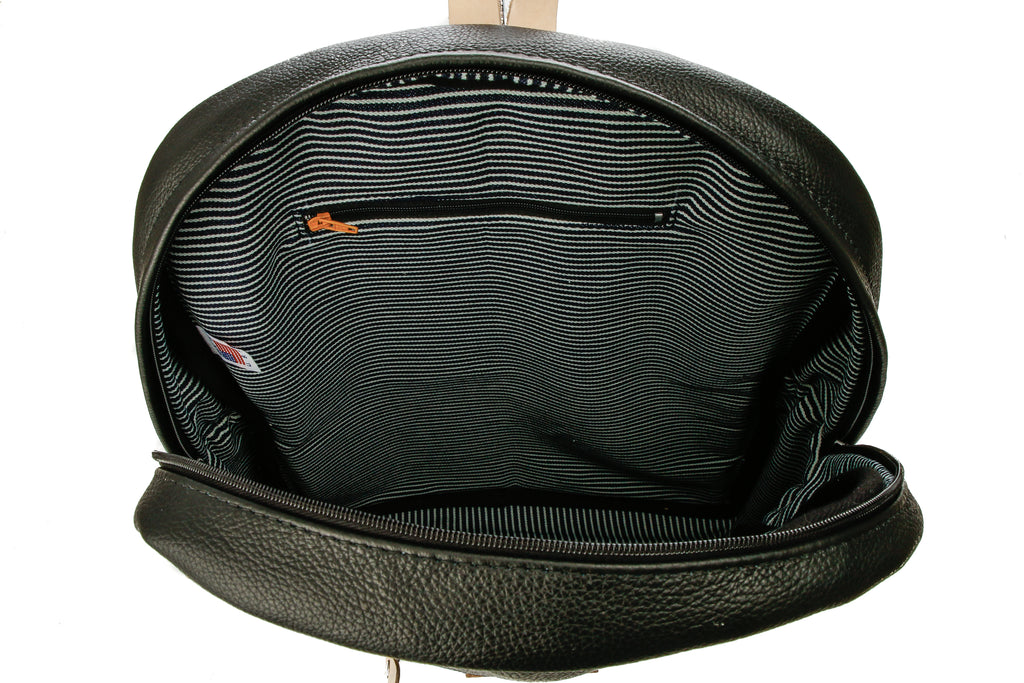 Full Grain Leather Backpack with Veg Stripes and Logo