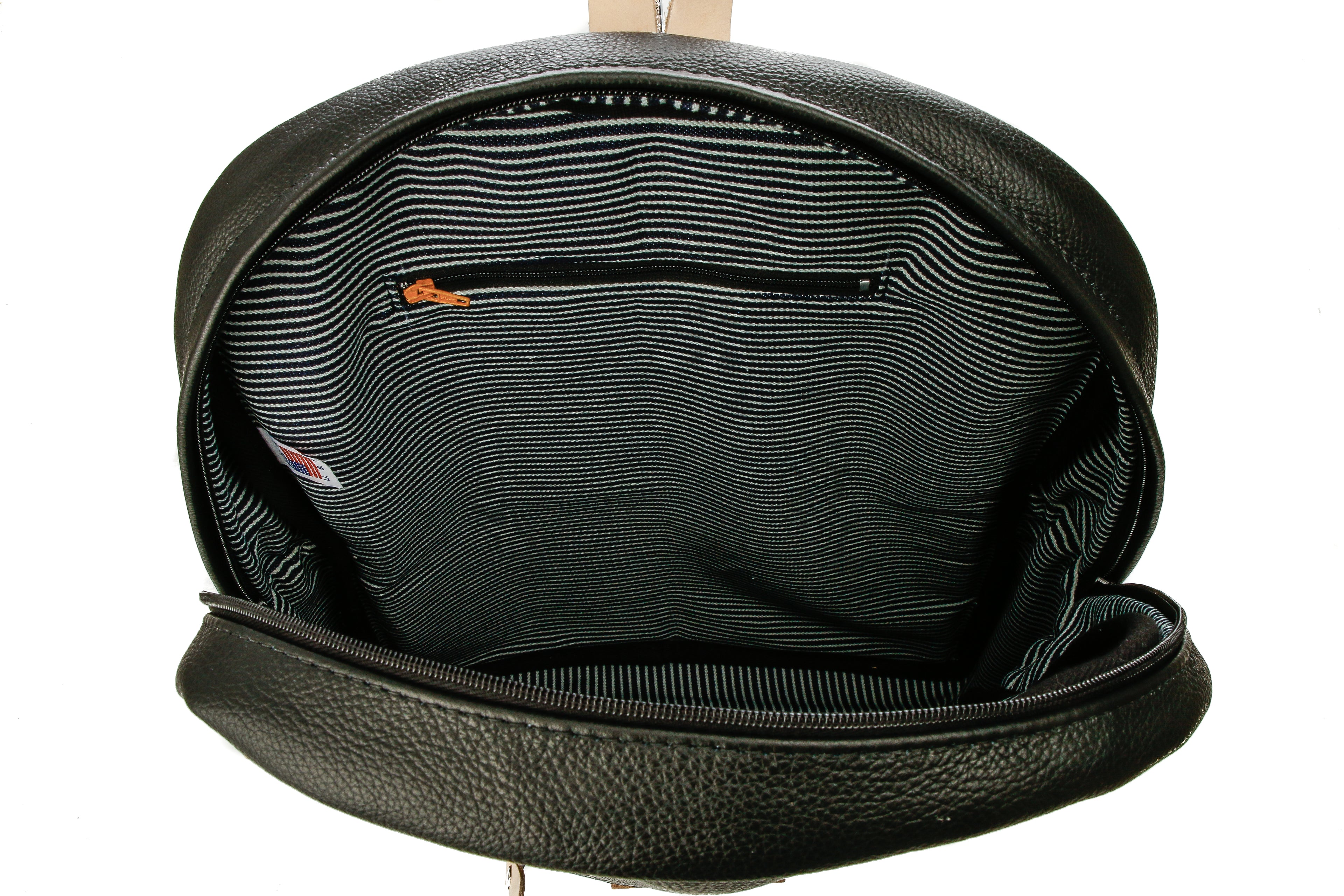 Full Grain Leather Backpack with Veg Stripes and Logo