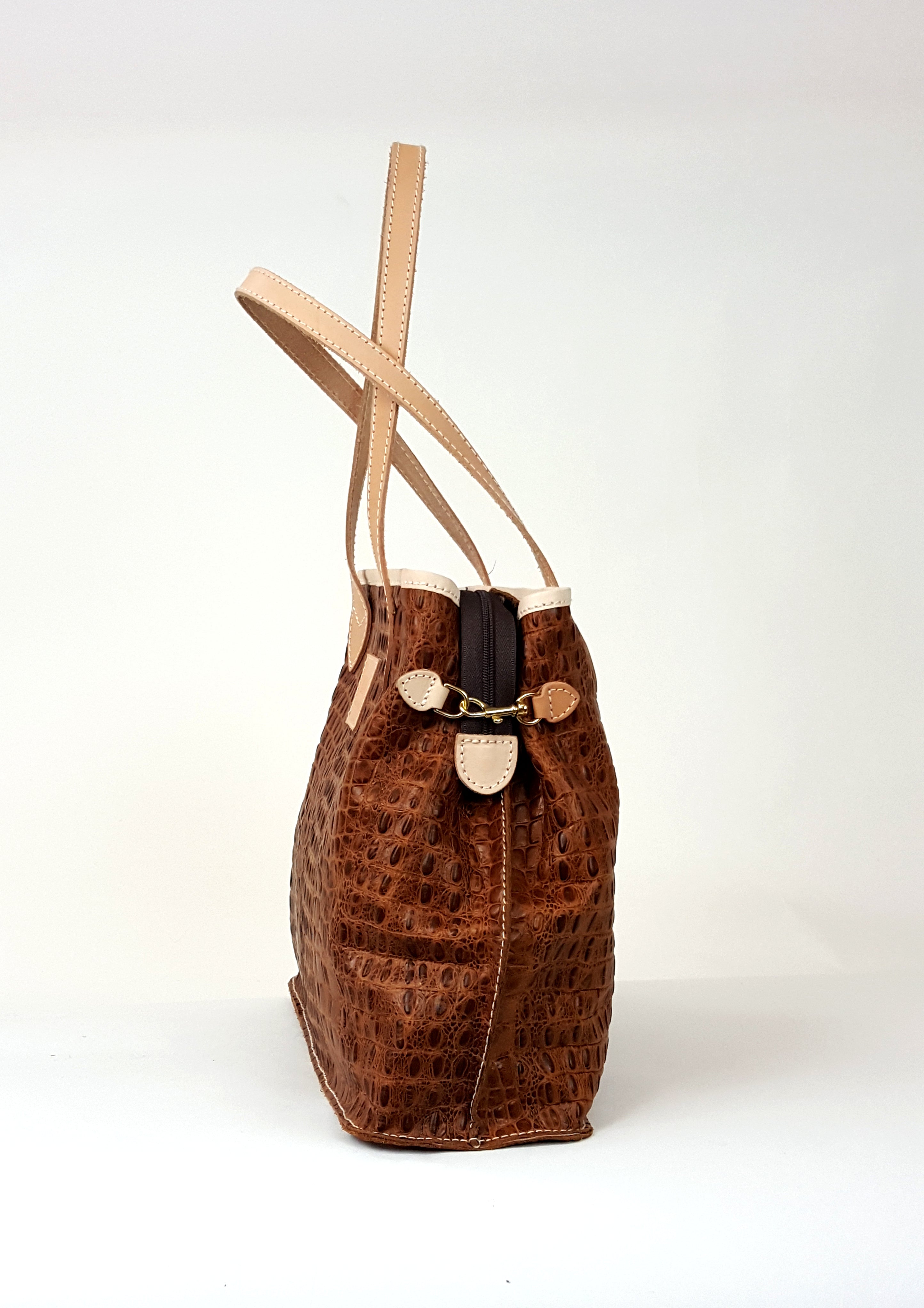 Cosmo Exotic Croc Genuine Full Grain Leather Tote Bag. Hook Sides Tote Bag