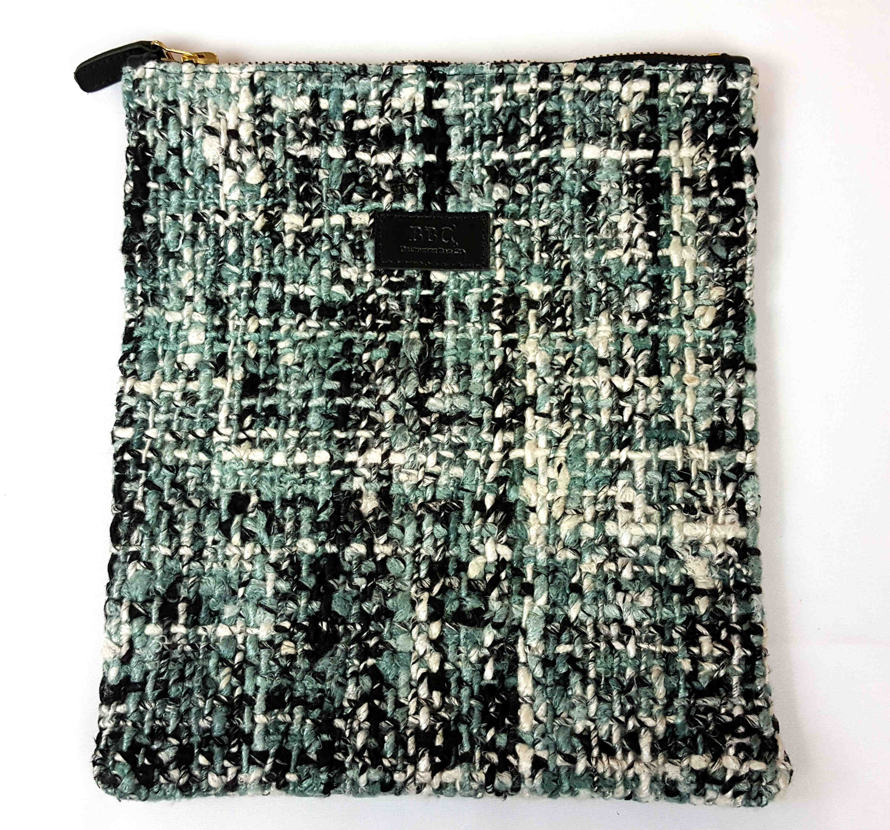 Fold Over Leather Clutch w Handwoven Yarn