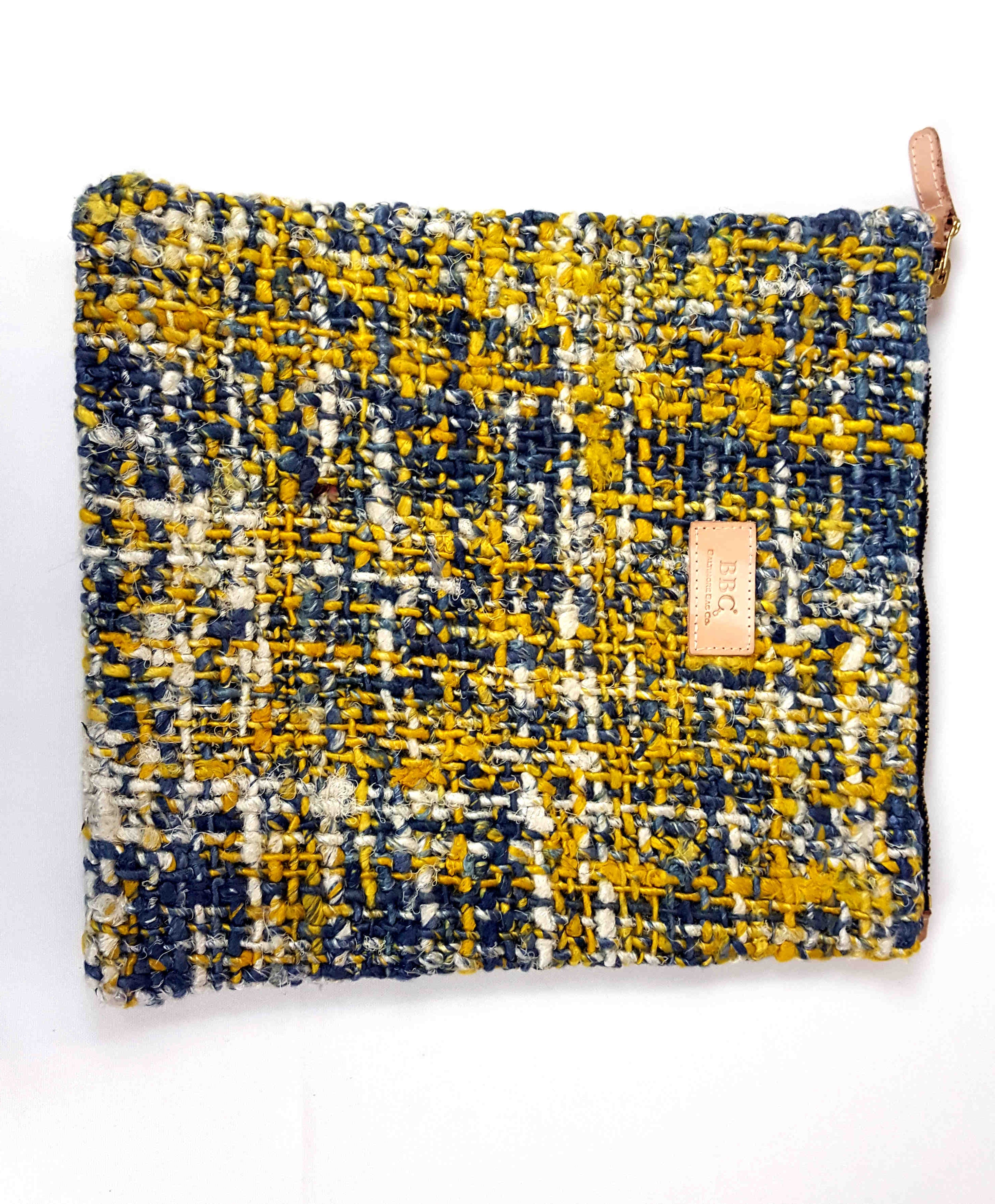 Fold Over Leather Clutch w Handwoven Yarn