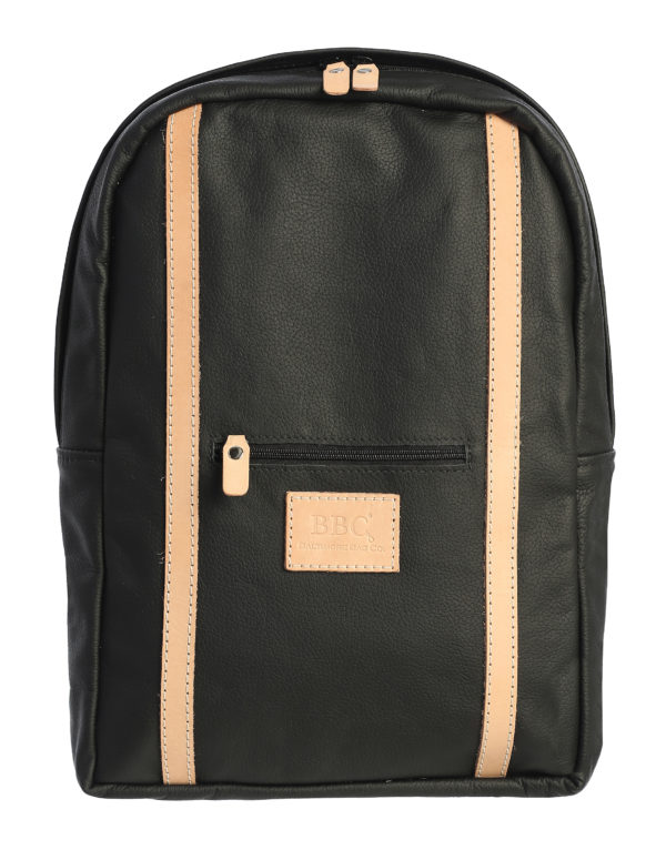 Full Grain Leather Backpack with Veg Stripes and Logo