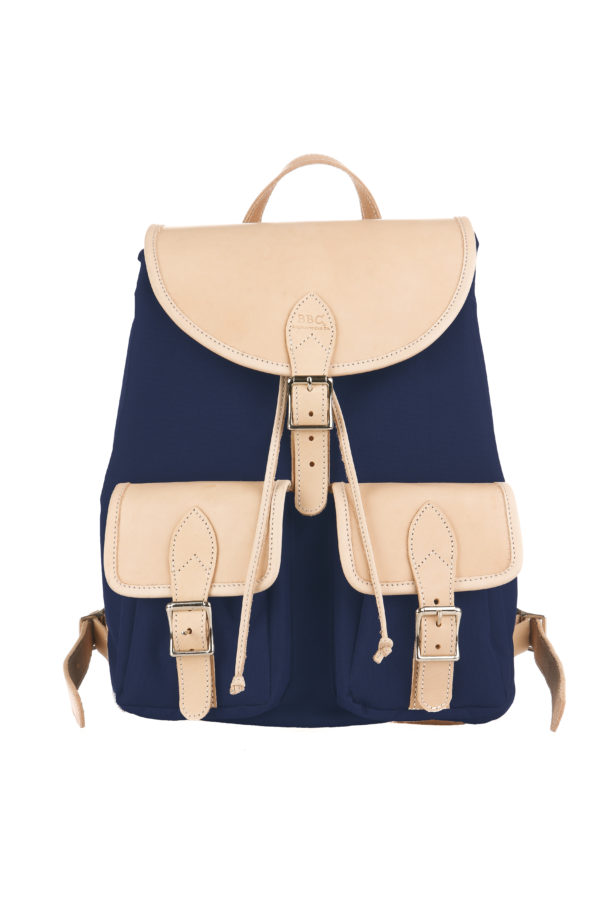 Canvas Drawstring Backpack w Full Grain Leather Flap & Pockets