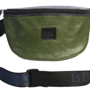 Green Perforated Textured Leather Fanny Pack & Crossbody Bag