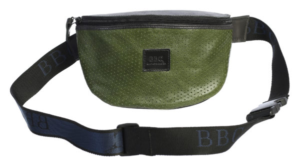 Green Perforated Textured Leather Fanny Pack & Crossbody Bag